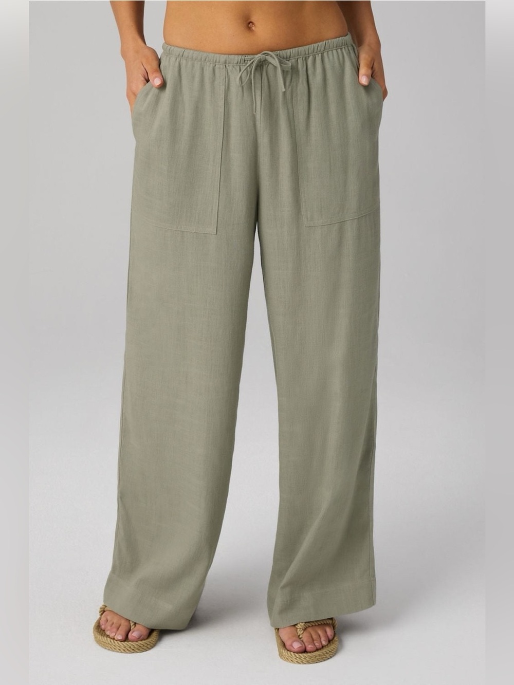 Fabletics Lifestyle Linen Straight Leg Pant Seagrass Olive Green XS NEW WITH TAG